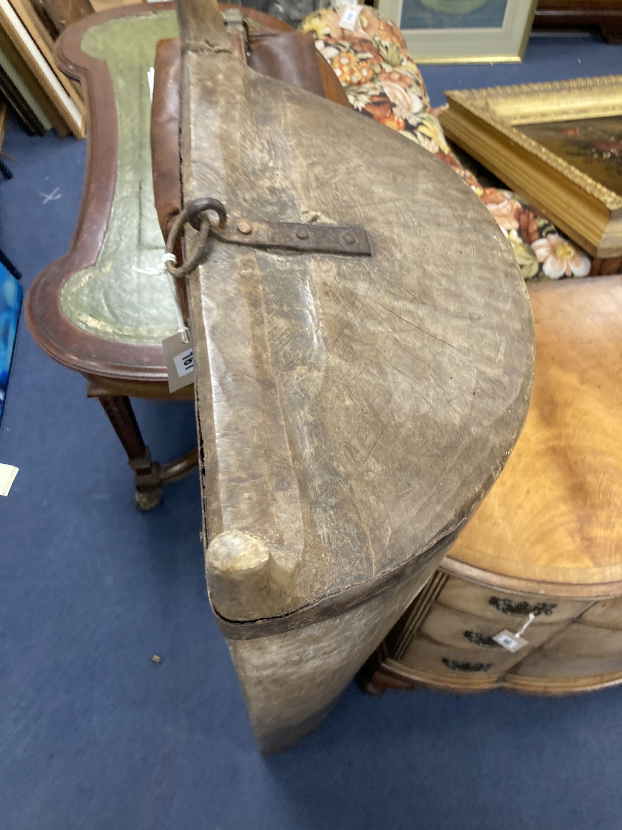 An iron bound flour trough, width 130cm, depth 45cm, height 24cm